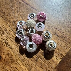 Set Of 12 8mm-12mm Pink White Silver Spacers For Bracelet Or Necklace DIY